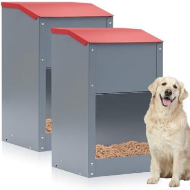 Imagem de Willinglong Alimentador automático galvanizado grande para cães de 11,3 kg, dispensador de ração para cães com alça, painel de acrílico, alimentador por gravidade galvanizado, pendurado ao ar livre
