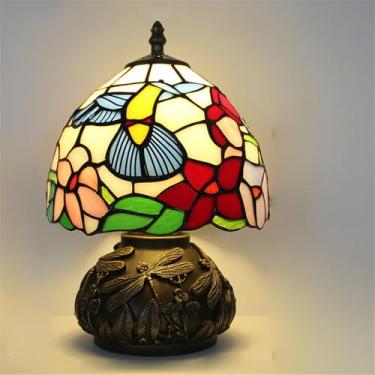 Imagem de Luminária de mesa retrô americana de luxo e criativa para sala de estar, quarto, cabeceira, escritório, casa de campo ou hotel, com vitral (Estilo 9)