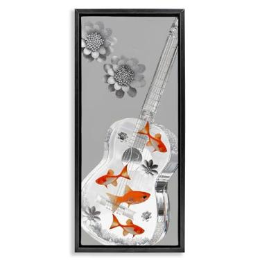 Imagem de Stupell Industries Arte de parede em tela flutuante cinza cintilante com guitarra e flores, design de Sasha, 64 x 28 cm