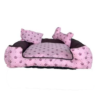 Imagem de Cama Pet Onix em Tricoline, 4 Tamanhos, Impermeável, com 2 Almofadas, Zíper Removível, 100% Algodão (Rosa Realeza, Pequeno)