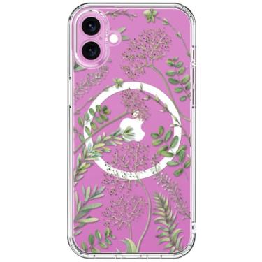 Imagem de ICEDIO Capa para iPhone 16 Plus com protetor de tela - compatível com carregamento sem fio, proteção aprimorada para câmera, capa de telefone transparente com design floral moderno para mulheres