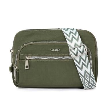 Imagem de CLUCI Bolsas transversais de nylon para mulheres, bolsa tiracolo antirroubo, bolsa de cinto conversível com trava de zíper, bloqueio de RFID para viagens, Verde militar, 9.04 inches (L) x 6.3 inches