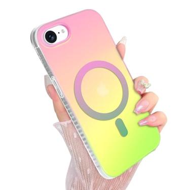 Imagem de Amzfield Capa magnética para iPhone 16e, compatível com MagSafe capa de telefone protetora com arco-íris e estética colorida gradiente fosco iridescente fosco à prova de choque para mulheres meninas