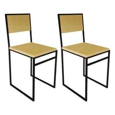 Imagem de Kit 2 Cadeiras De Jantar Industrial Assento Estofado Veludo Bege Isa - Bege