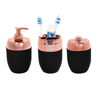 Imagem de Kit Banheiro Lavabo Porta Escova De Dentes Dispenser Sabonete Líquido 