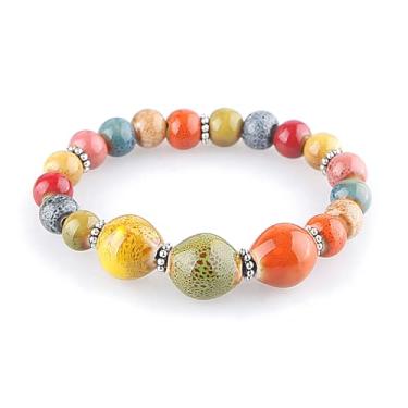 Imagem de KILIPOL Pulseira de contas de cerâmica colorida estilo étnico chinês hippie boêmio, estilo antigo e iterário, joia boêmia de praia de verão presente para mulheres presente de Natal (Estilo5