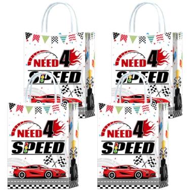 Imagem de Brattol 16 peças vermelhas 4º carro de corrida sacos de presentes para festa de quarto aniversário, precisa de quatro velocidades, tema de carro de corrida, presente, lanches, doces, lembrancinhas com