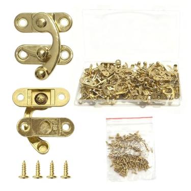 Imagem de 48 peças engrossadas sólidas ferrolhas fechaduras, travas antigas decorativas vintage com parafusos para porta de armário de madeira de caixa de joias, portão de porta de gato, liga de zinco (dourado