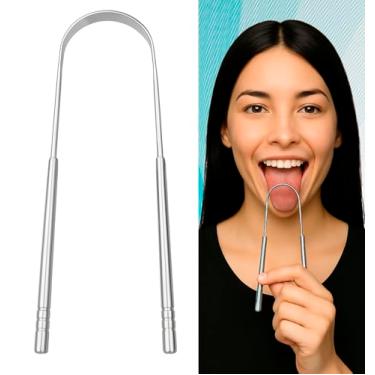 Imagem de Raspador de Língua Aço Inoxidável - Higiene Oral Completa, Remove Mau Hálito, Super Durável, Ergonômico e Fácil de Limpar