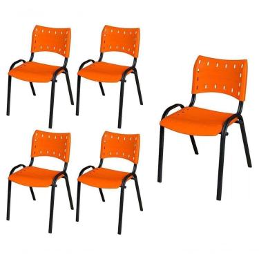 Imagem de Cadeira Iso Base Preto , Escritório Laranja Kit 5 Un