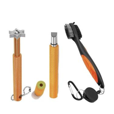 Imagem de VIPMOON Kit de limpeza de taco de golfe, 2 peças de ferramenta de reagrupamento de apontador de ranhura e 1 escova retrátil para limpeza de tacos, ferramenta de afiação portátil para todos os ferros