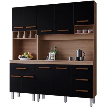 Imagem de Kit De Cozinha 9 Portas 4 Gavetas Com Nicho Vitorina Savana / Preto