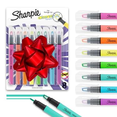 Imagem de SHARPIE Bastões de iluminador Clear View, ponta de cinzel, fluorescente sortida, 8 unidades