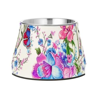 Imagem de SEHANY Tigelas de borboleta fofas para cães antiderrapantes de aço inoxidável com fundo de borracha para evitar tombamento, tigelas elevadas para comida e água quadriculadas para cães e gatos