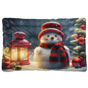 Imagem de SEHANY Cama de Natal com flocos de neve, boneco de neve, para cães, gatos, com fundo antiderrapante, caixa de canil, colchão macio, lavável, para cães pequenos, médios e grandes, gatos, 91 x 61 cm