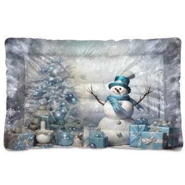 Imagem de KEEPREAL Cama de Natal para cães com boneco de neve, cama retangular confortável para animais de estimação, cama ultra macia e calmante para cães pequenos, médios e grandes, 91 x 61 cm (120)