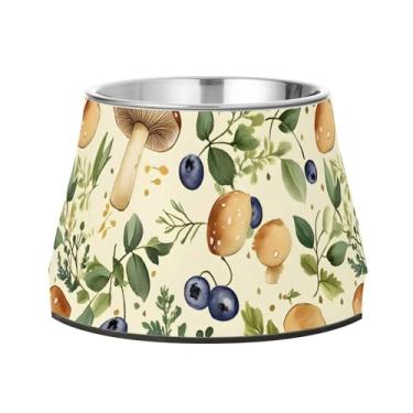 Imagem de SEHANY Tigelas para cães de ervas e cogumelos antiderrapante de aço inoxidável com fundo de borracha para evitar tombamento, tigelas elevadas para comida e água quadriculadas para cães e gatos