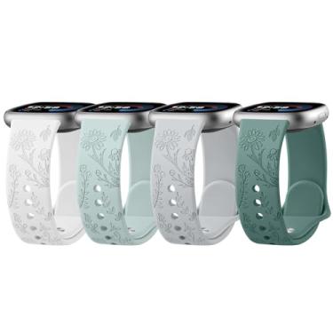 Imagem de Vanjua Pulseira compatível com Fitbit Sense 2 / Sense, Fitbit Versa 4/Versa 3, mulheres e homens, pulseira de substituição de silicone macio para smartwatch Fitbit Sense 2/Versa 4 (flor pacote com 4