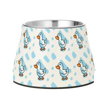 Imagem de SEHANY Tigelas fofas para cães de pato antiderrapante de aço inoxidável com fundo de borracha que evita a queda, 2,3 tigelas quadriculadas para comida e água para cães e gatos