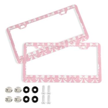 Imagem de SEHANY Lindas molduras de placa de licença de arco rosa, capas de moldura de alumínio à prova de ferrugem com orifícios elípticos e parafusos, serve para acessórios de carro de tamanho padrão de