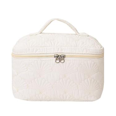 Imagem de FITINI Bolsa de maquiagem de viagem grande bolsa de cosméticos para mulheres bolsa com alça zíper bolsas de escova cosmética, Capa branca XQ, Tendência