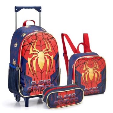 Imagem de Mochila Escolar De Rodinha Infantil Masculina Homem Aranha Kit Bolsa Menino Kids Seanite Conjunto Mala Lancheira Térmica Estojo Spider Man
