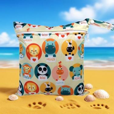 Imagem de 1 bolsa impermeável impressa, bolsa de fraldas reutilizável, roupas molhadas para academia, ioga, roupa de banho, lenços de água, bolsa de armazenamento de fraldas de pano de bebê e zíper com alça de