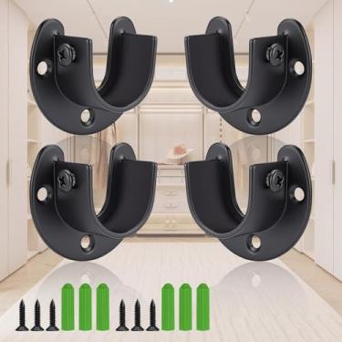 Imagem de Suporte de haste de armário de aço inoxidável, suporte de haste de armário de 3,5 cm de diâmetro, 4 peças, suporte de varão de cortina resistente, suporte de haste de armário preto com parafusos