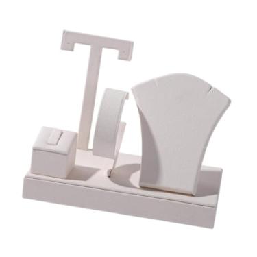 Imagem de Dynwave Organizador de Joias, Expositor de Brincos, Porta-Anéis Decorativo em Couro PU 4 em 1 para Pulseiras, Brincos, Colares e Anéis, Branco