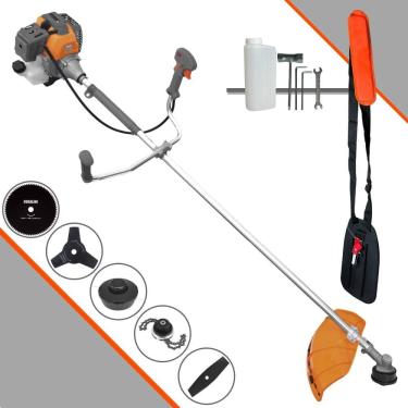Imagem de Roçadeira Profissional Completa Tekna RL430P À Gasolina 43cc 10.000rpm 1,7HP de Potência Com Kit 3 Lâminas de Corte, Trimmer e Carretel de Nylon