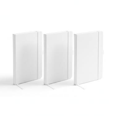 Imagem de Caderno de Anotações A6, Capa Dura em Material Sintético, 14x9cm, 80 Folhas Pautadas, com Elástico e Suporte para Caneta, Cores Variadas (3, Branco)