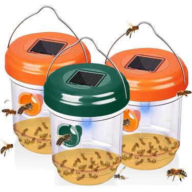 Imagem de Armadilhas de vespas para caça de vespas, abelhas, zangões, insetos, armadilhas de jaqueta amarela, apanhador de vespas, reutilizável para pendurar energia solar para uso ao ar livre, 3 pacotes