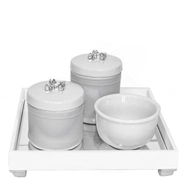 Imagem de Kit Higiene Espelho Pote Molhadeira E Capa Flor De Liz Prata