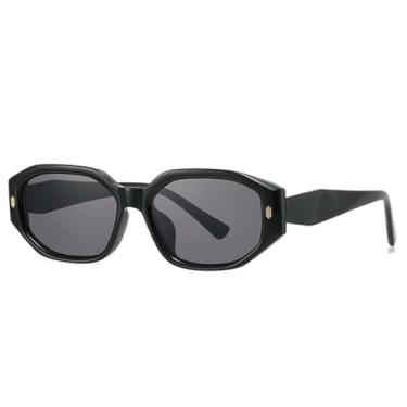 Imagem de HCPIHF Óculos de sol polígono da moda feminino, óculos de sol com armação retrô UV400 e rebites, masculino, degradê (preto e cinza)