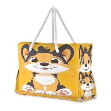 Imagem de Wassud Bolsa de praia com desenho de cachorro grande, para mulheres, impermeável, à prova de areia, bolsa de viagem com zíper e bolso para piscina, academia, acampamento