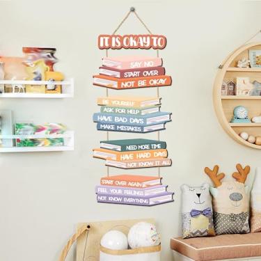 Imagem de Placa de parede inspiradora de madeira para crianças, 5 peças, decoração de parede para meninos e meninas, boho, berçário, placa pendurada, citações motivacionais, decoração para sala de aula, sala de