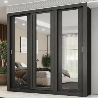 Imagem de Guarda Roupa Casal 3 Portas Doha Com 3 Espelhos Carraro Preto Touch - 
