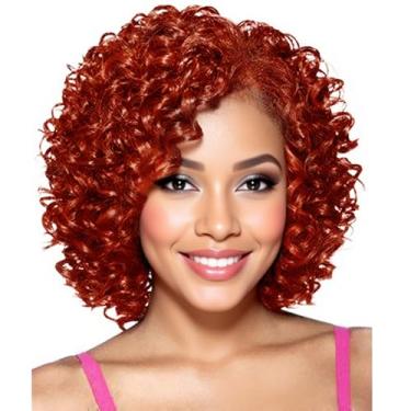 Imagem de XIUFAXIRUSI XIUFAXIRUSI Peruca curta laranja encaracolada para mulheres negras peruca de cabelo cacheado curto afro com parte lateral peruca sintética de cabelo inteiro