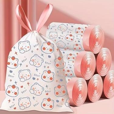 Imagem de 15 pçs/rolo adoráveis sacos de lixo espessos sem rasgos com cordão, saco de lixo descartável, saco de lixo multiuso com cordão doméstico para casa, escritório, utensílios domésticos - coelho fofo