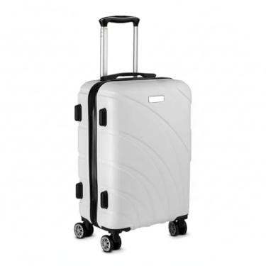 Imagem de Mala Média Easy Travel 52L em ABS Branca com Rodas 360°, Abertura Frontal e Carrinho em Aço