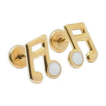 Imagem de Brinco Baby Nota Musical Folheado a Ouro de Alta Qualidade para Bebês 