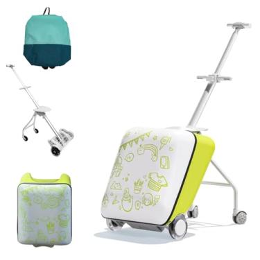 Imagem de WEEROCK Mala infantil de 50 cm com assento para meninos e meninas a partir de 3 anos, mala de bagagem infantil com rodas extensíveis, capa rígida leve, mala e mochila infantil para diversão e viagem