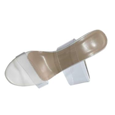 Imagem de Salto alto feminino casual nude transparente respirável para primavera, verão, lazer, uso ao ar livre, Branco, 38