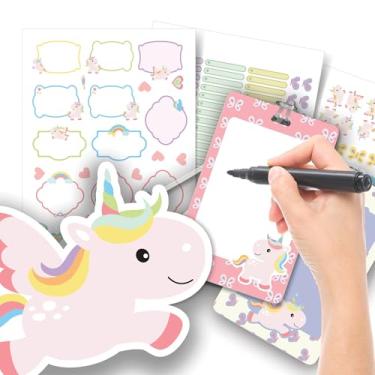 Imagem de Etiqueta Escolar Menina com TAG + Caneta (Unicórnio Rosa, Etiquetas + 2 TAGs)