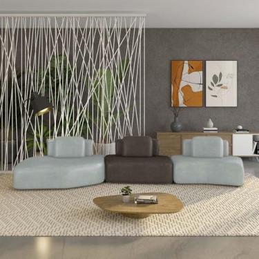 Imagem de Sofá Ilha Sala de Estar Dakota 3 Módulos 484cm Encostos Almofadas Soltas PU Cinza/Marrom G33 - Gran Belo