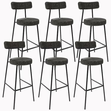 Imagem de Kit 06 Banquetas Altas Cozinha Sala De Jantar Estrutura Em Aço Milão L02 Linho Chumbo - Lyam Decor