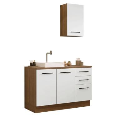 Imagem de Conjunto Gabinete para Banheiro 120cm 3 Portas 3 Gavetas Rustic/branco Agata Madesa 01