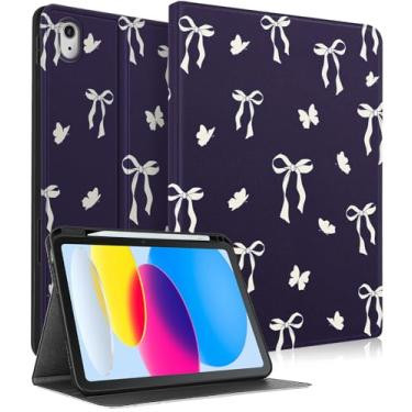 Imagem de Wazzasoft for iPad A16 Case (11th) 2025,for iPad 10th Generation 10.9 inch (2022) - Women Girls Cute Smart Folio Cover (Auto Wake/Sleep) with Build-in Pencil Holder for Apple Tablet,Bow Butterfly