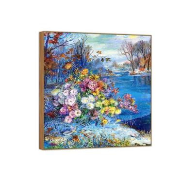 Imagem de David Burliuk Famosas impressões em tela de arte de parede prontas para pendurar Flores na neve 3. Pintura de moldura de madeira para decoração de sala de estar 40 x 45 cm 16 x 17 pol