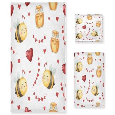 Imagem de Wassud Conjunto de 3 toalhas de banho para dia dos namorados, abelhas e corações, toalhas supermacias e absorventes para banheiro, toalhas de banho de secagem rápida, toalha de banho para academia